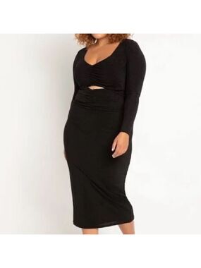 Eloquii Black Sparkle Cutout Bodycon Dress Size 16 NWT Ruched Midriff